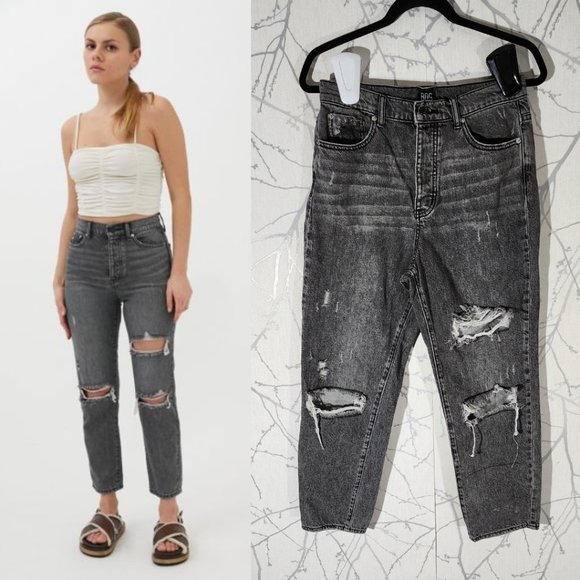 BDG Black Wash Distressed High Rise Slim Straight Jeans - Picture 1 of 6